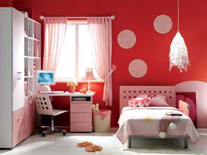 樱桃糖果色墙壁佐以浅色家具活泼可爱令人心向往之