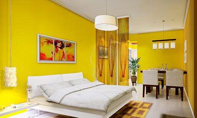 鲜艳的黄色卧室如柠檬糖果般诱惑