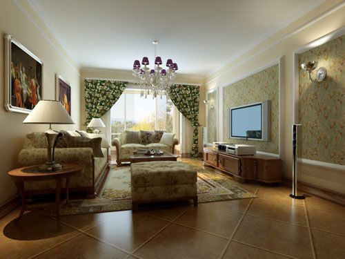 客厅素雅的布艺沙发和实木的方茶几豪气大方