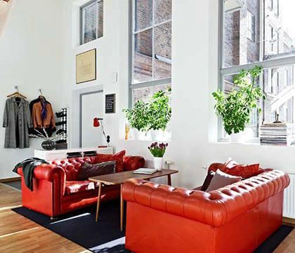 红色的沙发，黑色的地毯，白色的墙面，客厅的视觉感在刹那间鲜明了起来
