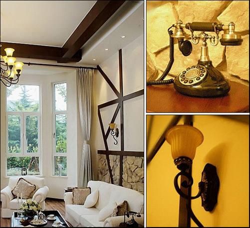 白色的沙发与原木色的实木茶几，营造出强烈的视觉层次感