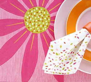 选择这款粉红色的条纹餐垫放在桌子上配以碎花布的餐巾纸顿时驱走了冬季的寒冷