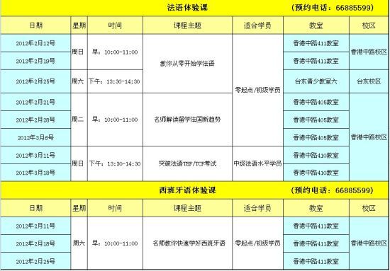 法语、西班牙语春季体验课