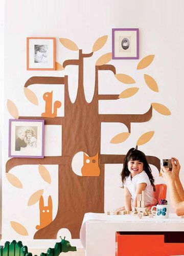 用牛皮纸和彩纸做成照片树成就个性背景墙