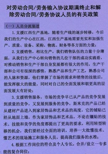 斯米克发出的《对劳动合同劳务输入协议期满终止和解除劳动合同劳务协议人员的有关政策》