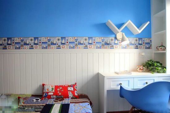 色彩儿童房书房搭配纯白衣柜  色彩设计之家 