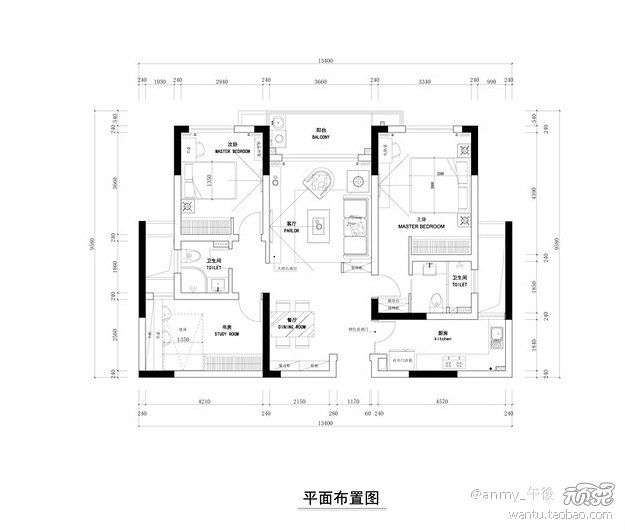 书房可以瞬间变次卧 25w装百平舒心三口之家 