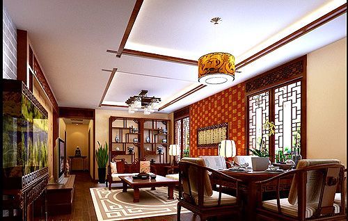 中国传统居室非常讲究空间的层次感，用实木做出结实的框架，以固定支架，中间用棂子雕花，做成古朴的图案
