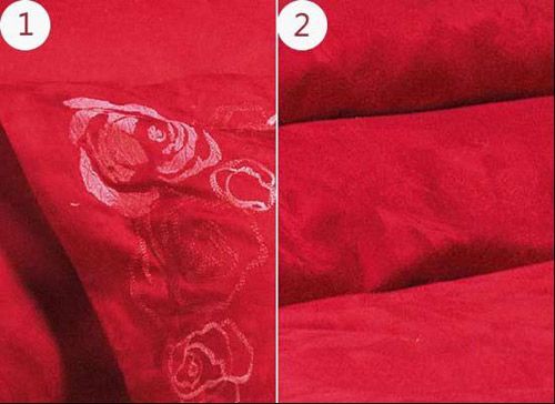 枕套为信封形枕套，边上有不同的花型设计，花型随机剪裁