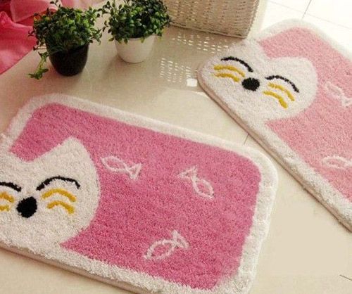 韩式粉色猫咪绒毛地垫，可爱猫地垫地毯