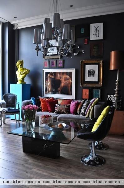 黑色装饰个性搭配 伦敦精彩的波普艺术公寓