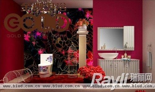 金牌卫浴手绘“幸福玫瑰”系列空间效果