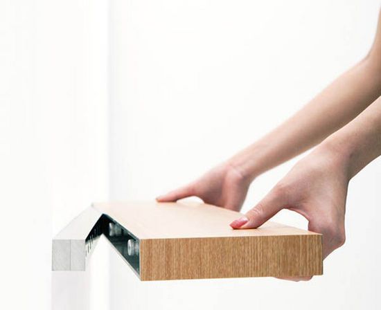 Clopen Shelf by Torafu Architects 5 Magnets Hiding Storage Space In 34mm Thick Shelf